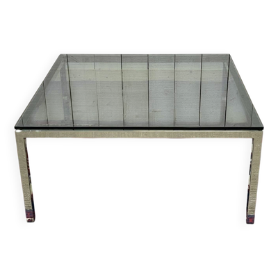 Table basse chromée et dessus verre des années 1980