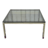 Chrome coffee table with a glass top from the 1980s.