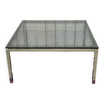 Table basse chromée et dessus verre des années 1980