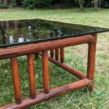 Vintage bohemian chic 70s smoked glass bamboo coffee table