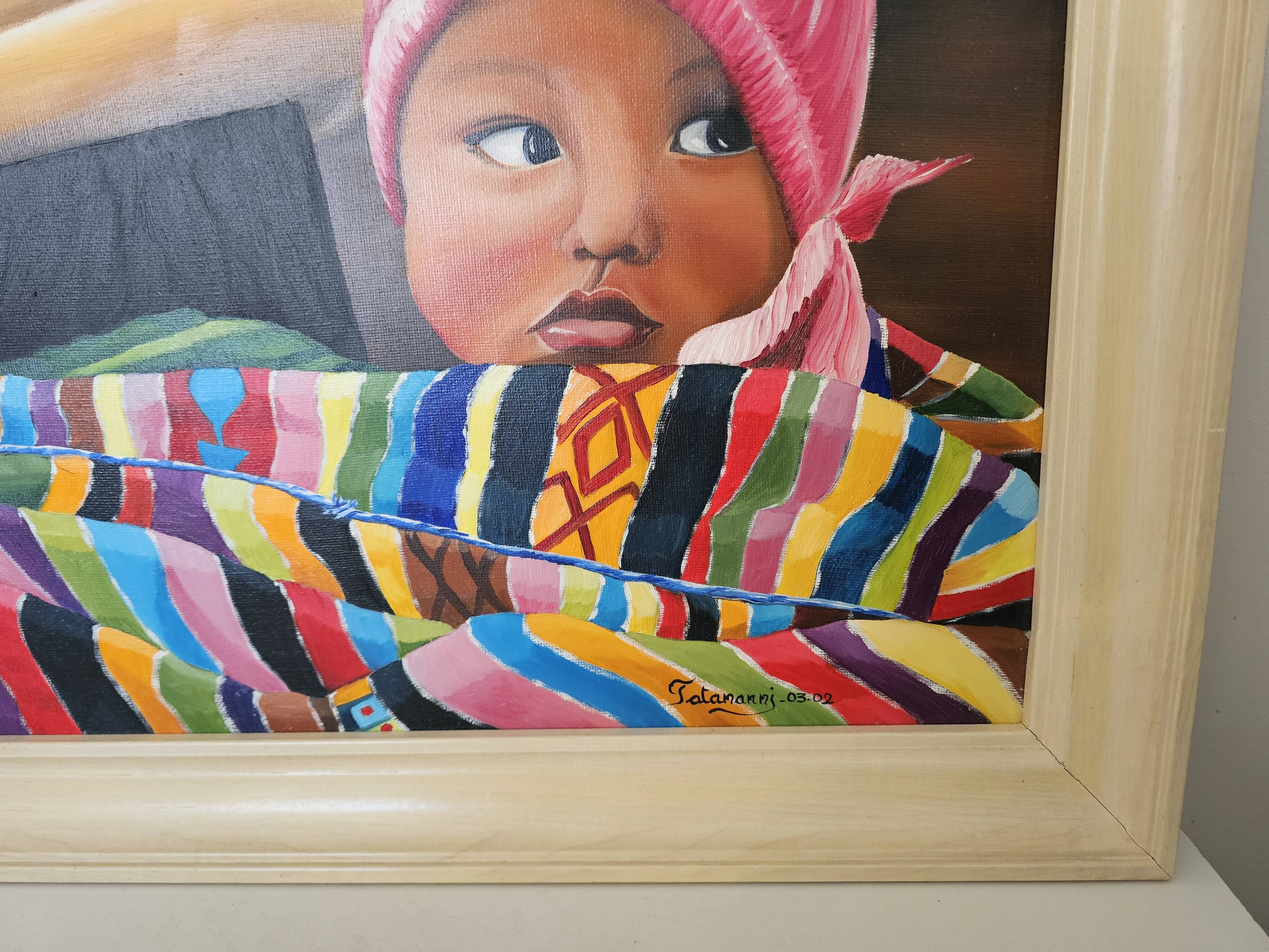 Oil painting on canvas, "The Child of Peru," signed Patricia Tatananni