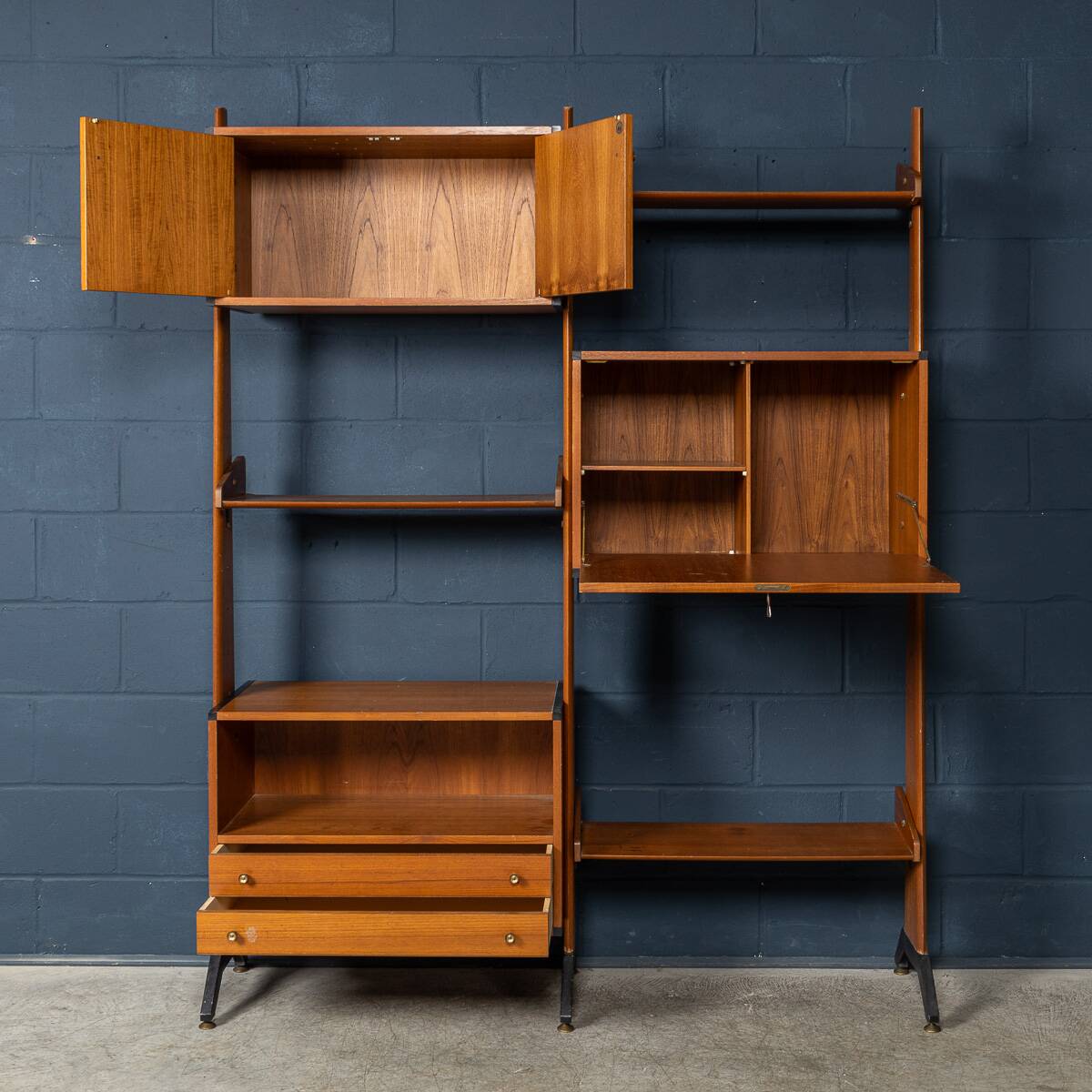 Vintage 20thc italian modular teak wall cabinet c.1960
