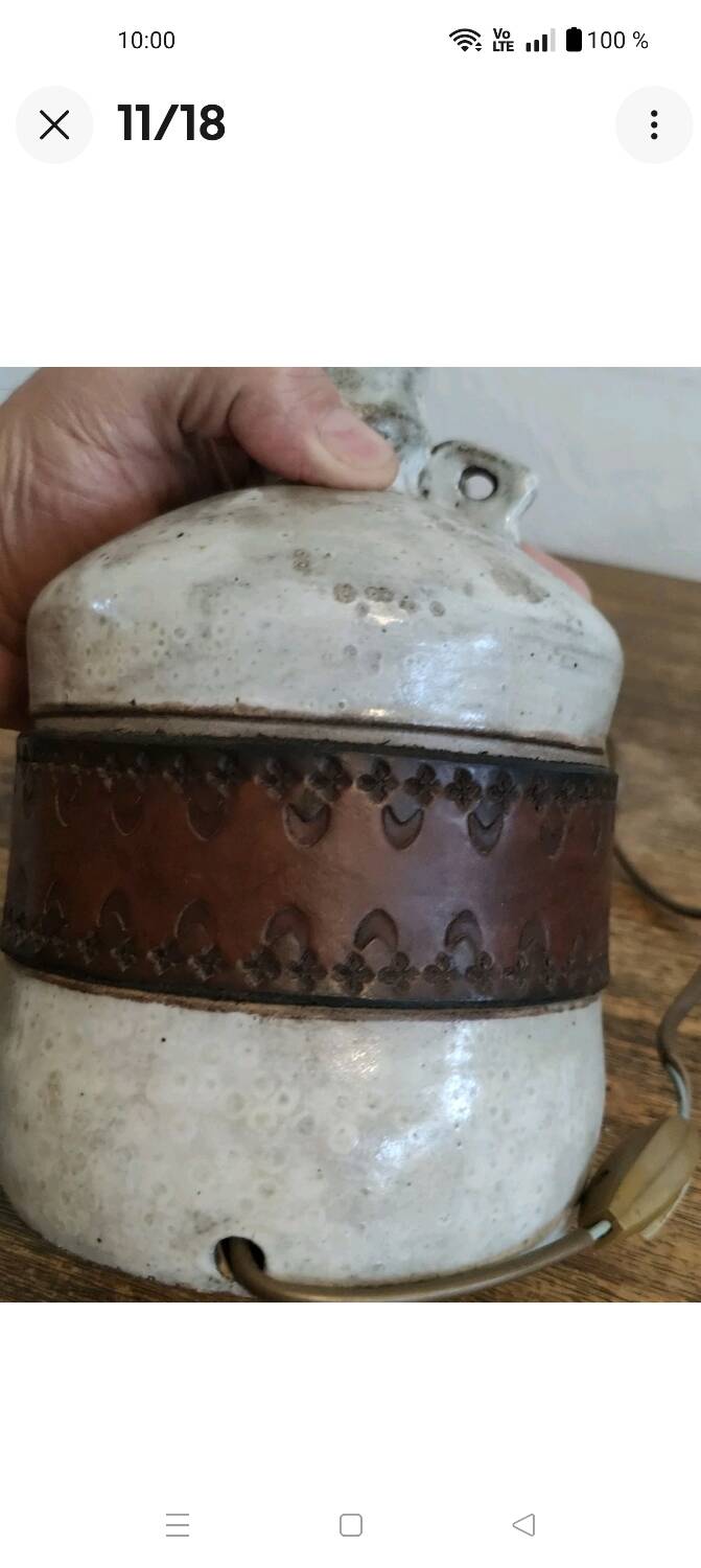 Alexandre Kostanda Rare Ceramic Leather-Rigged Lamp Base 1960