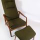 Set Of 2 Armchairs With Stool Made In Green Fabric & Teak By Alf Svensson For Fritz Hansen From 1960