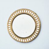 Round Moroccan mirror in openwork chiseled brass - vintage mirror 32 cm