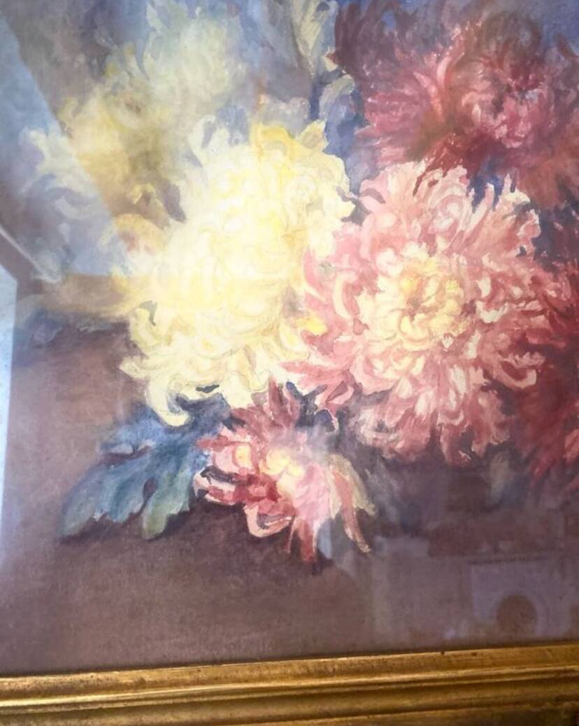 Tableau bouquet de Dalhias epoque 1900
