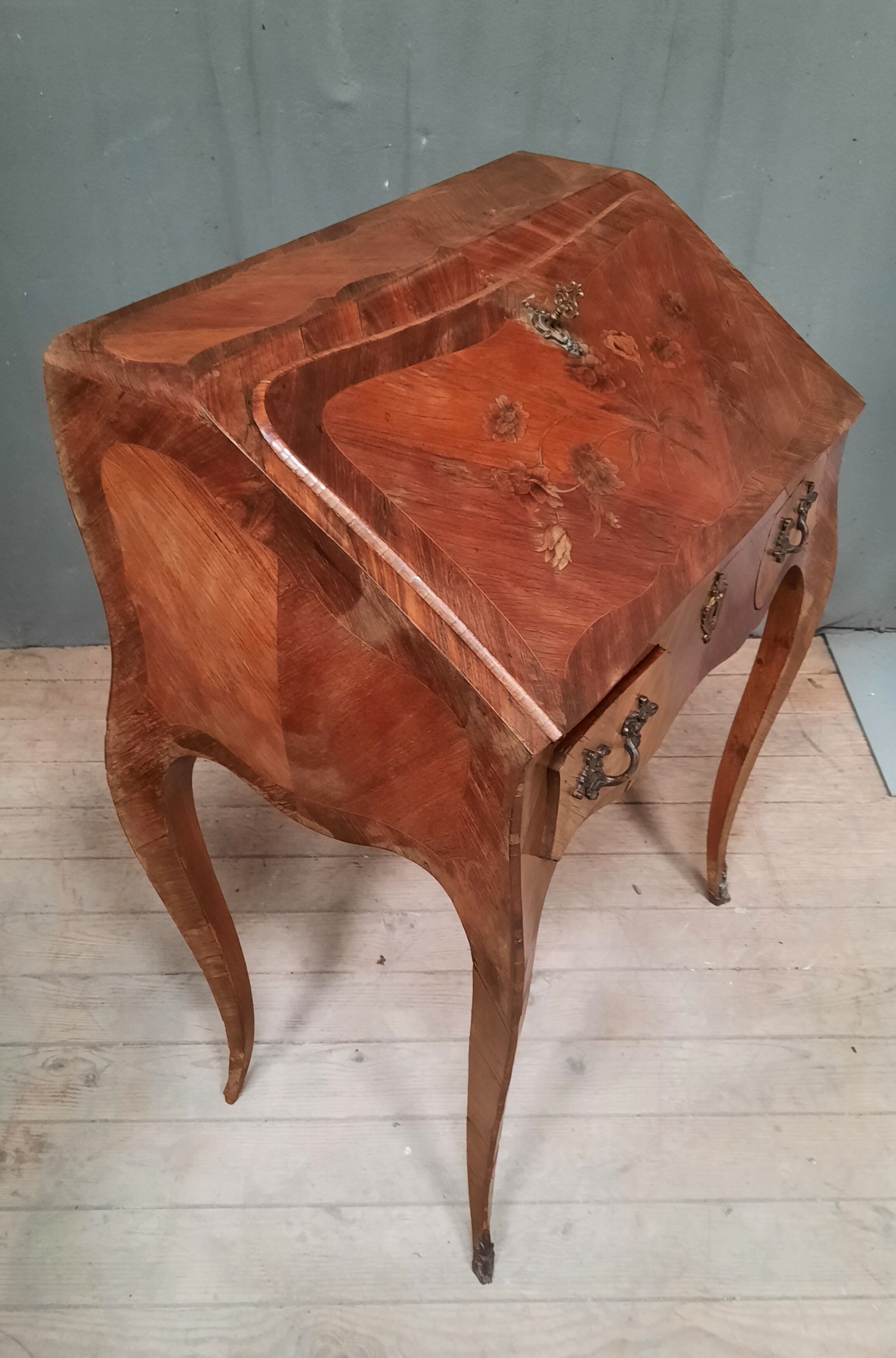 Louis XV style slope secretary desk in marquetry