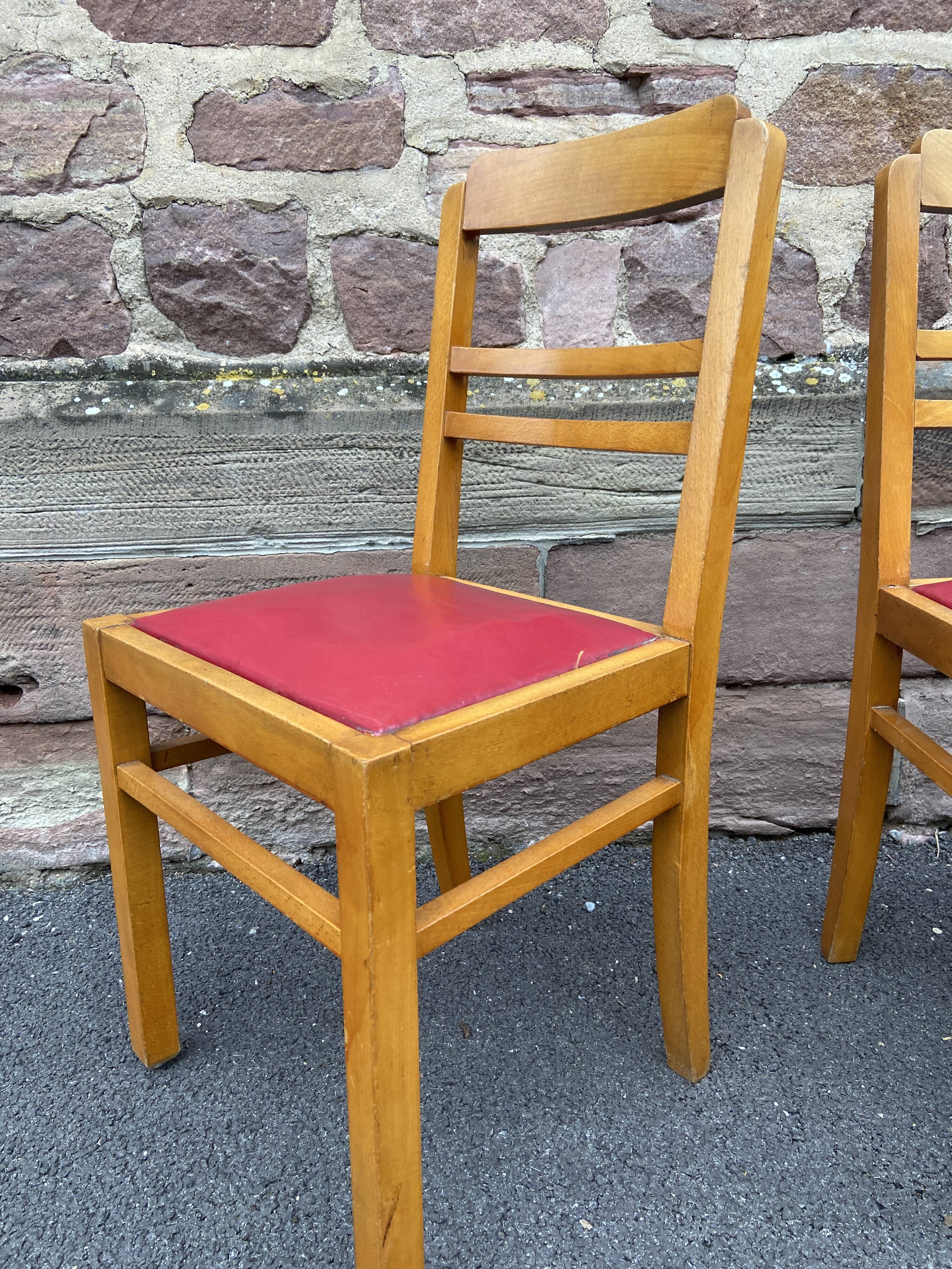 Lot of 4 vintage art deco chairs 1950 mid-century furniture damaged by rené gabriel