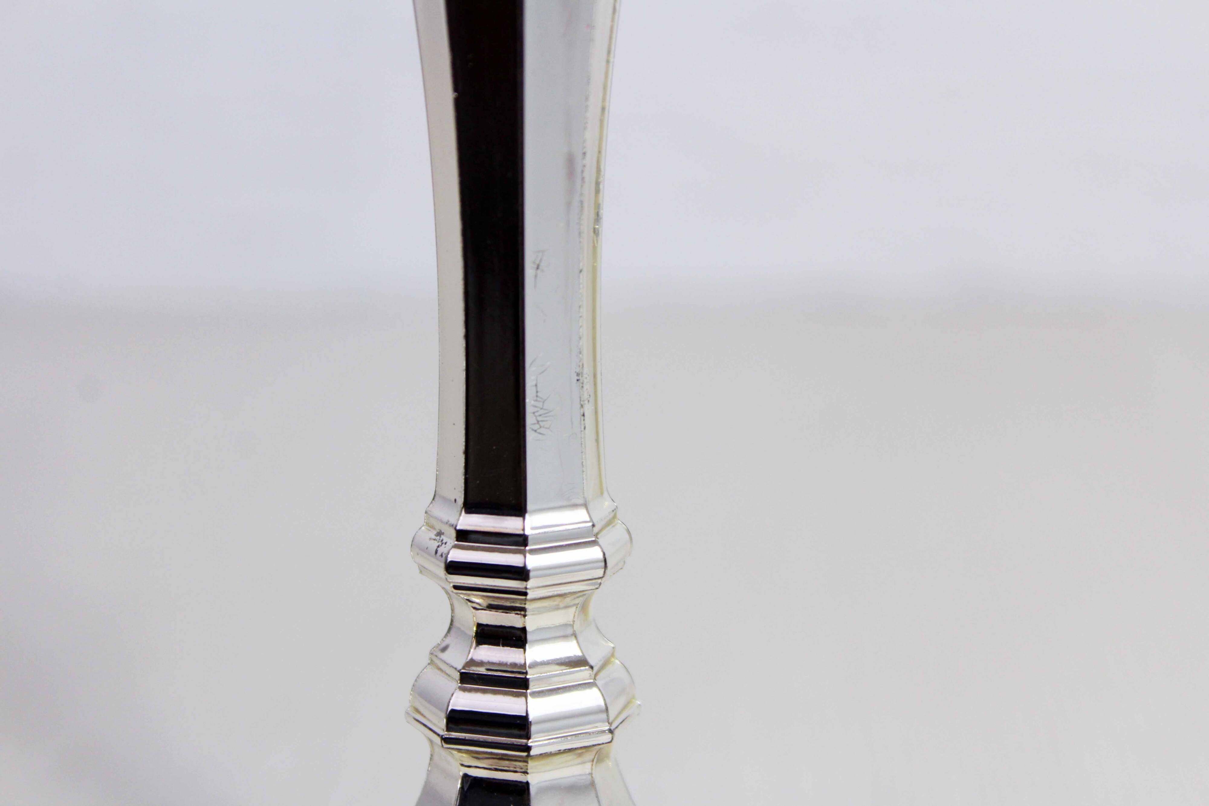 Pair of silver-plated metal candlesticks, BMF 1960