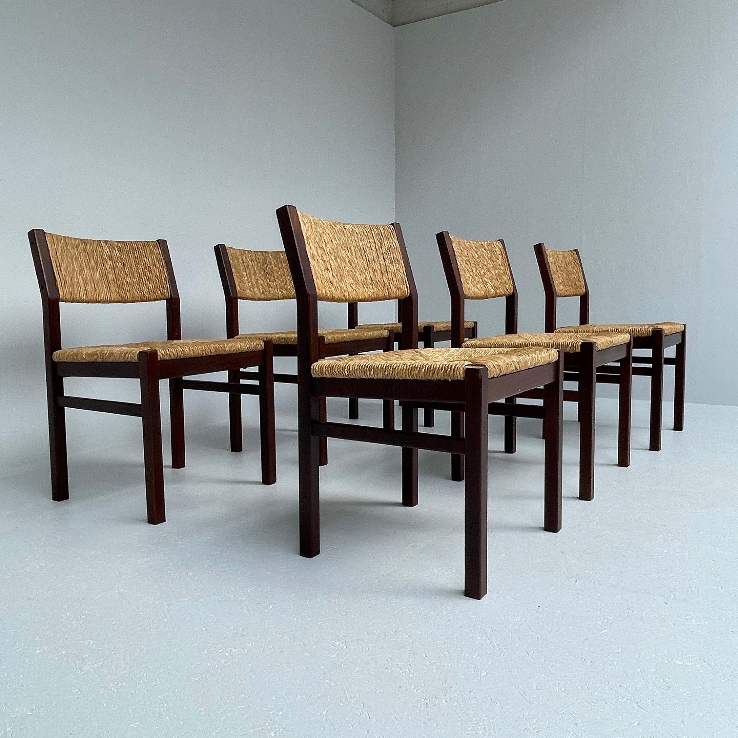 Martin Visser set of six "SE82" wenge and rush dining chairs