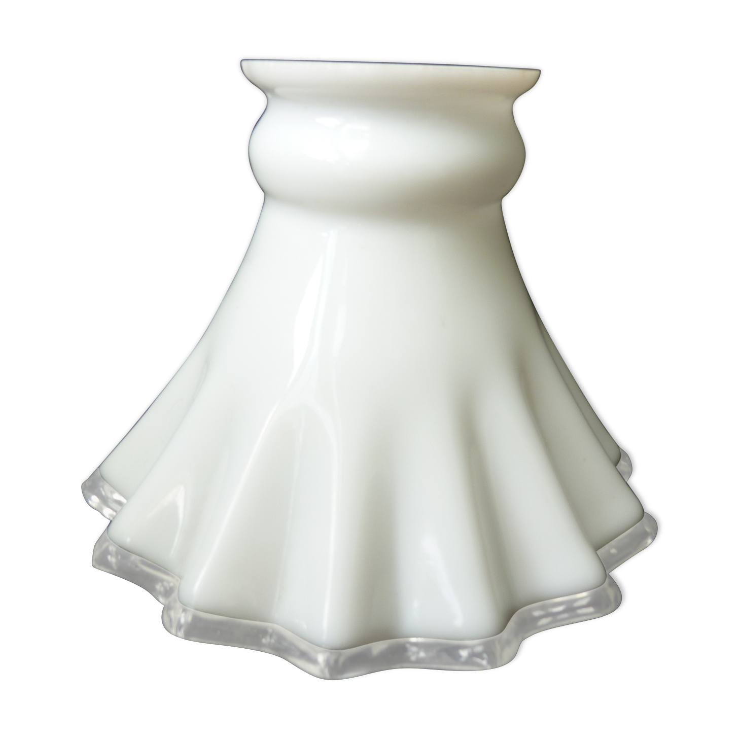 Tulipe de lampe Art Déco bi matière opaline et verre transparent