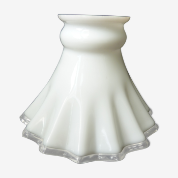 Tulipe de lampe Art Déco bi matière opaline et verre transparent