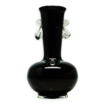 Vase moderne du milieu du siècle, en verre noir, HSG Tarnowiec, Pologne, années 1970