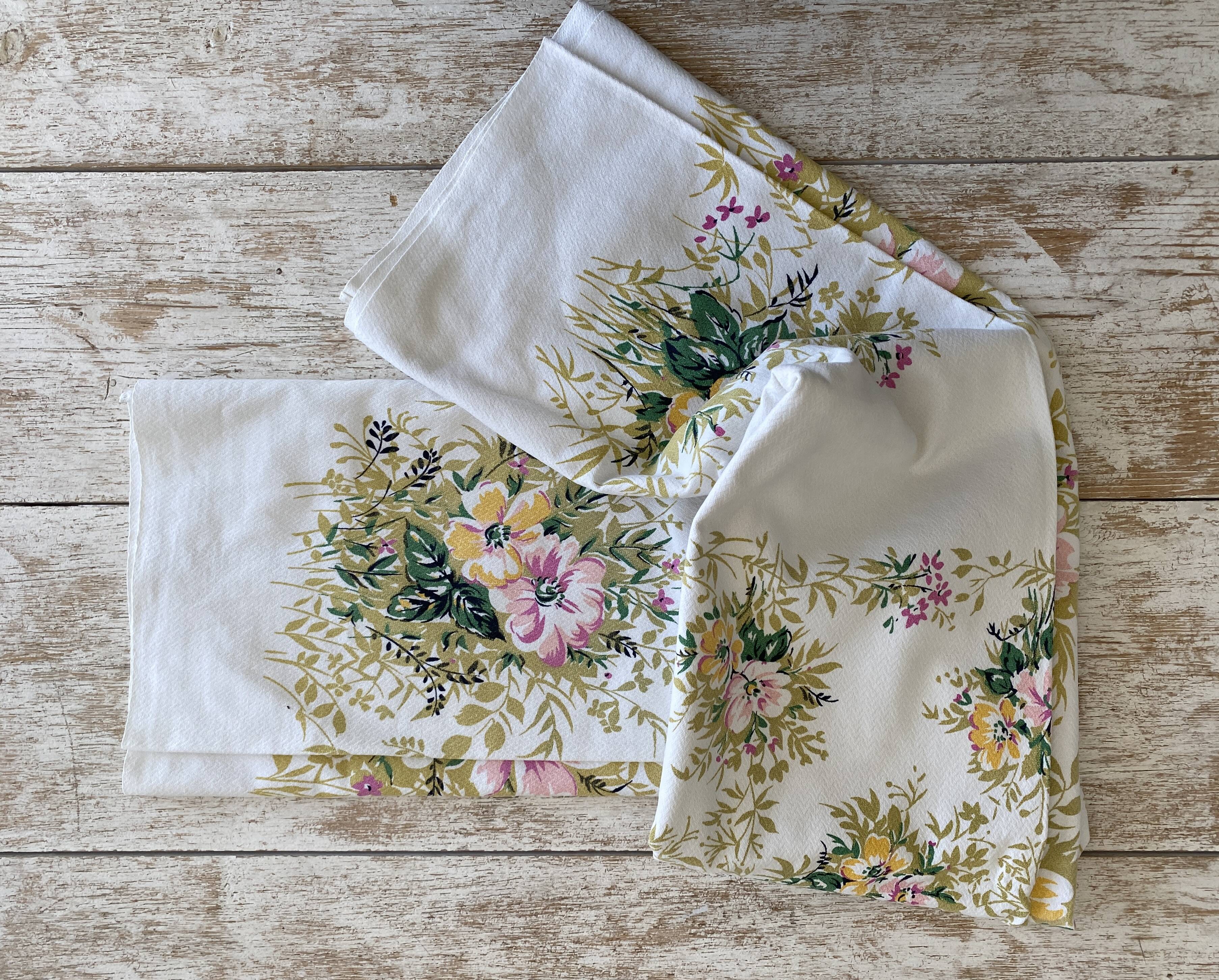 70's floral print damask tablecloth - cotton - 140x140 cm