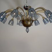 Venetian lustre in two-colour Murano glass, blue and gilded, circa 1990.