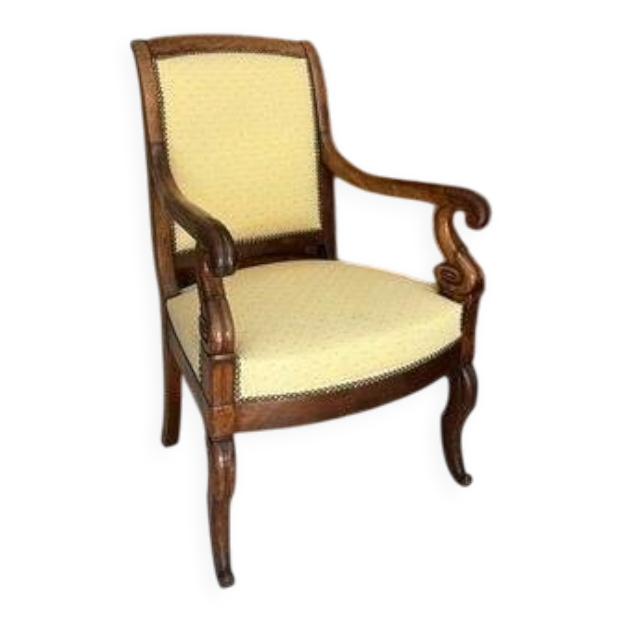 Antique armchair in solid wood – Louis Philippe / Empire style – cream fabric