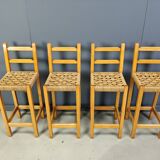 Vintage oak and papercord bar stools, 1960s