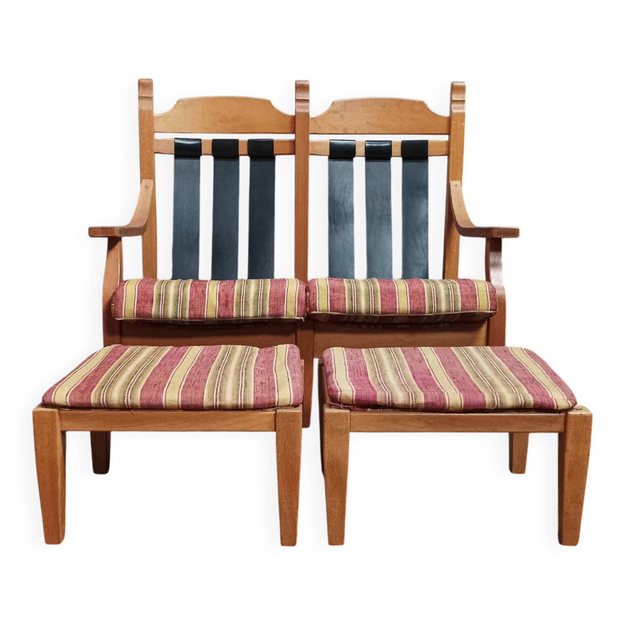Banquette vintage 2 places et repose-pieds en chêne