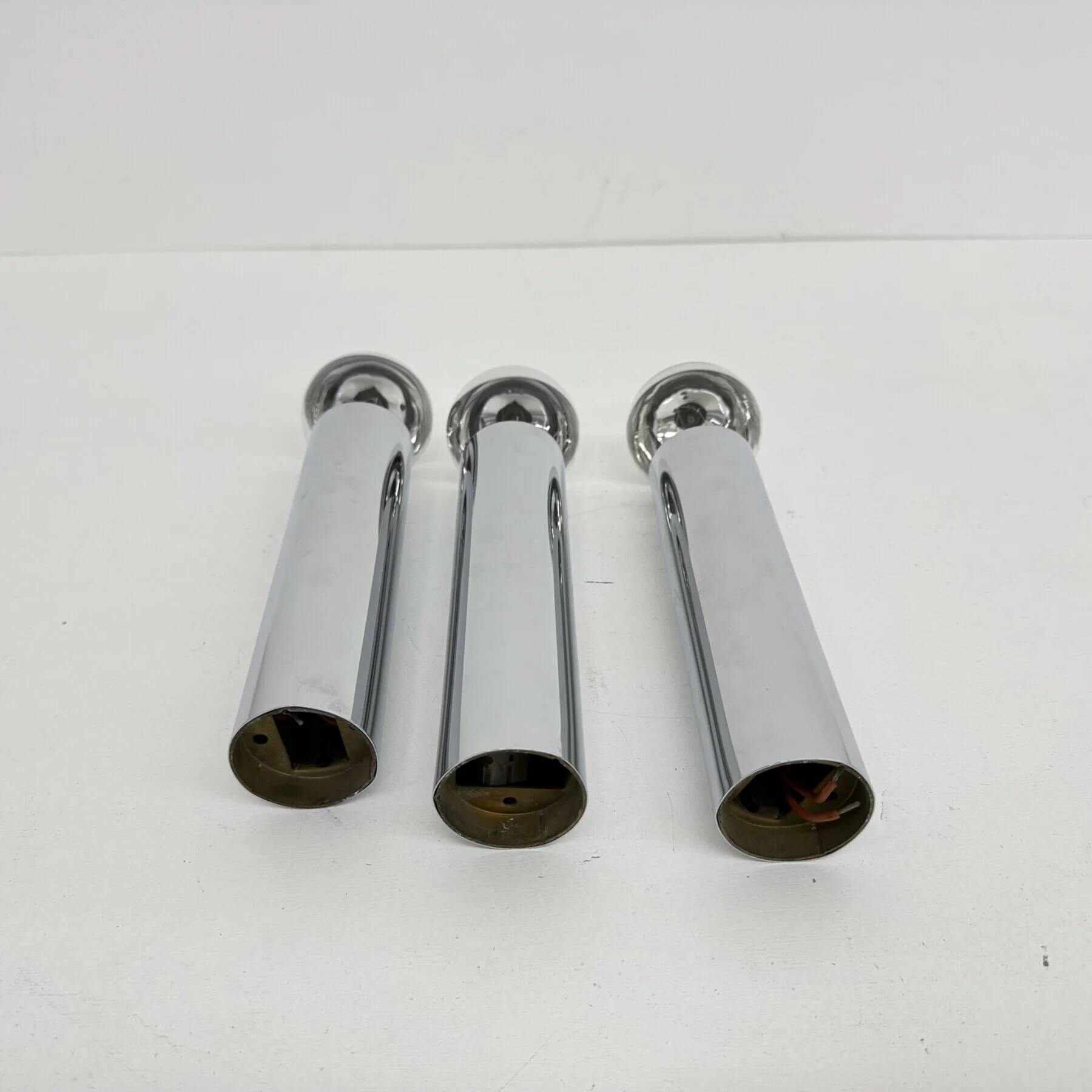 Set of 3 minimalist chrome tube ceiling / wall lamps, 1970s