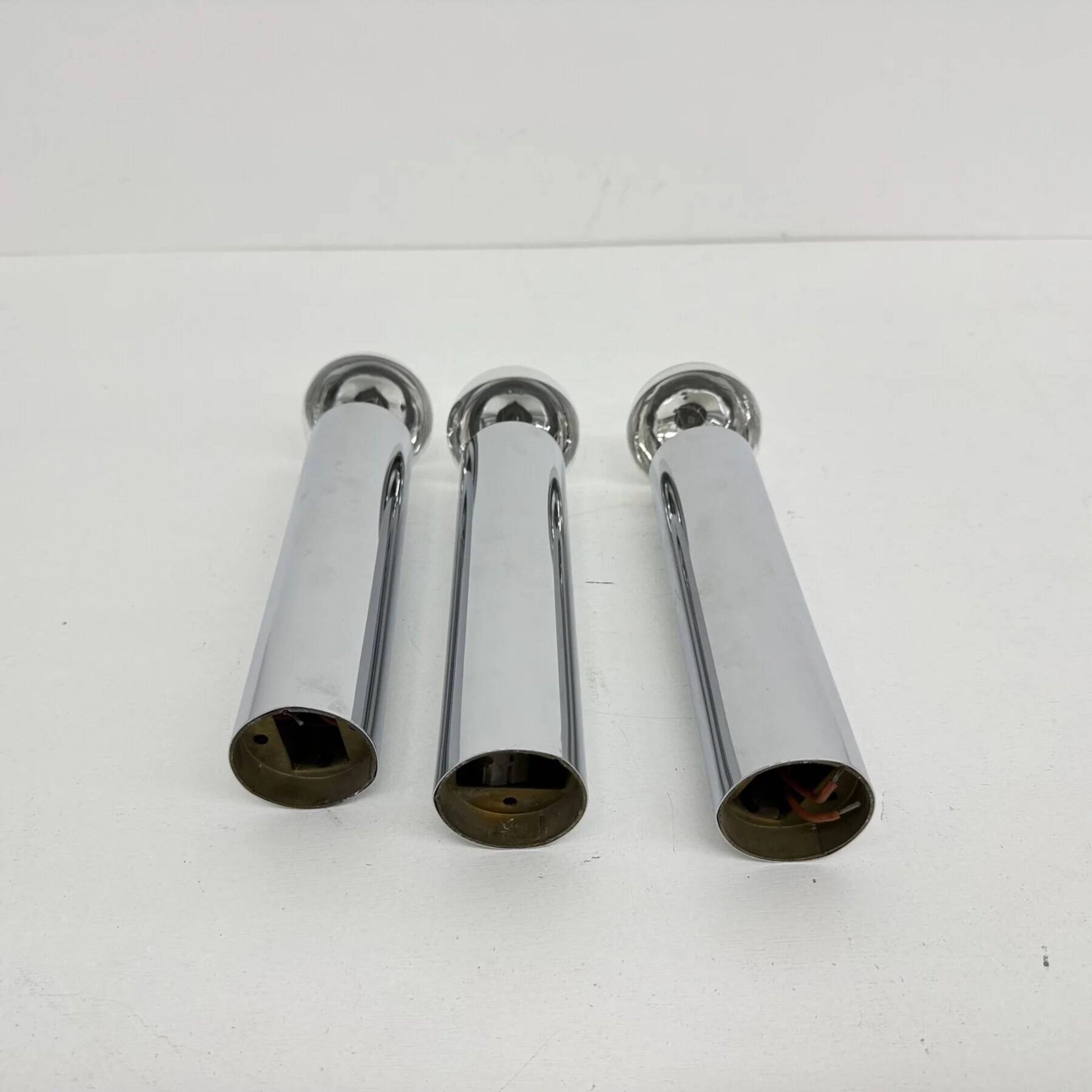 Set of 3 minimalist chrome tube ceiling / wall lamps, 1970s