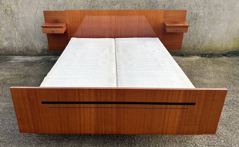 Electric double bed, varnished wood, vintage, 1960s