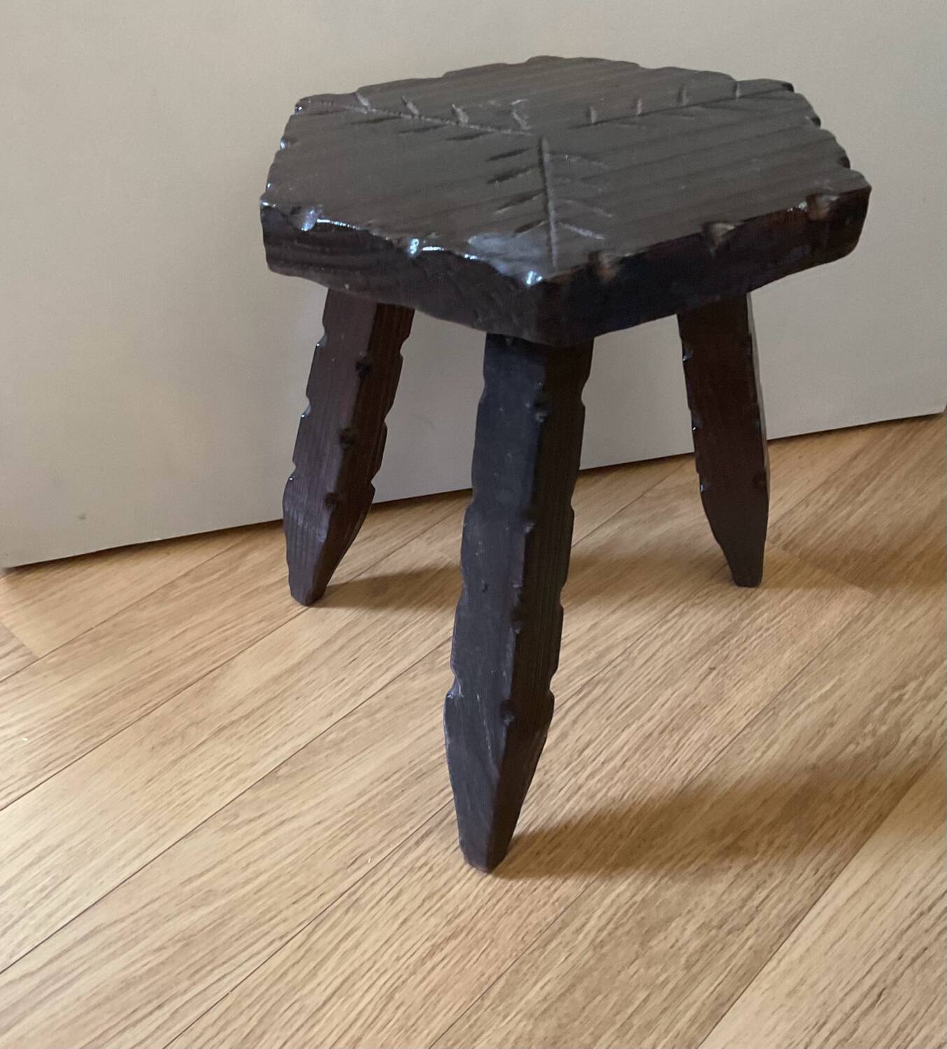Tripod stool in raw wood art