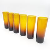 6 glasses blown amber honey