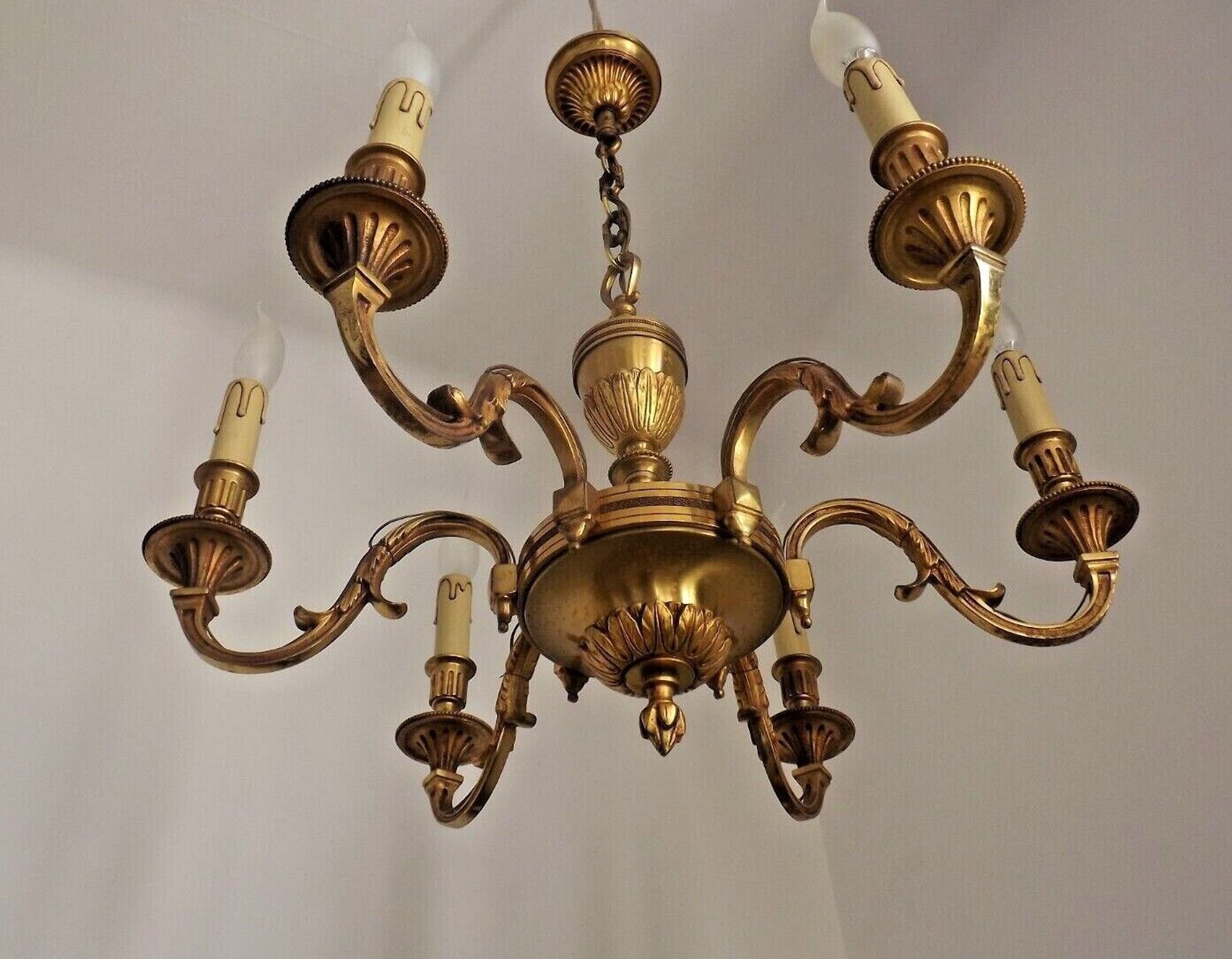 French art nouveau bronze empire style 6 lights chandelier