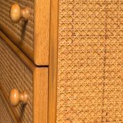Dresser and its bedside table in rattan caning and vintage oak from the 1970s.