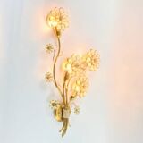Pair of Extra Large Mid Century Gilt Brass & Crystal Flower Shape Wall Lights from Palwa, Germany