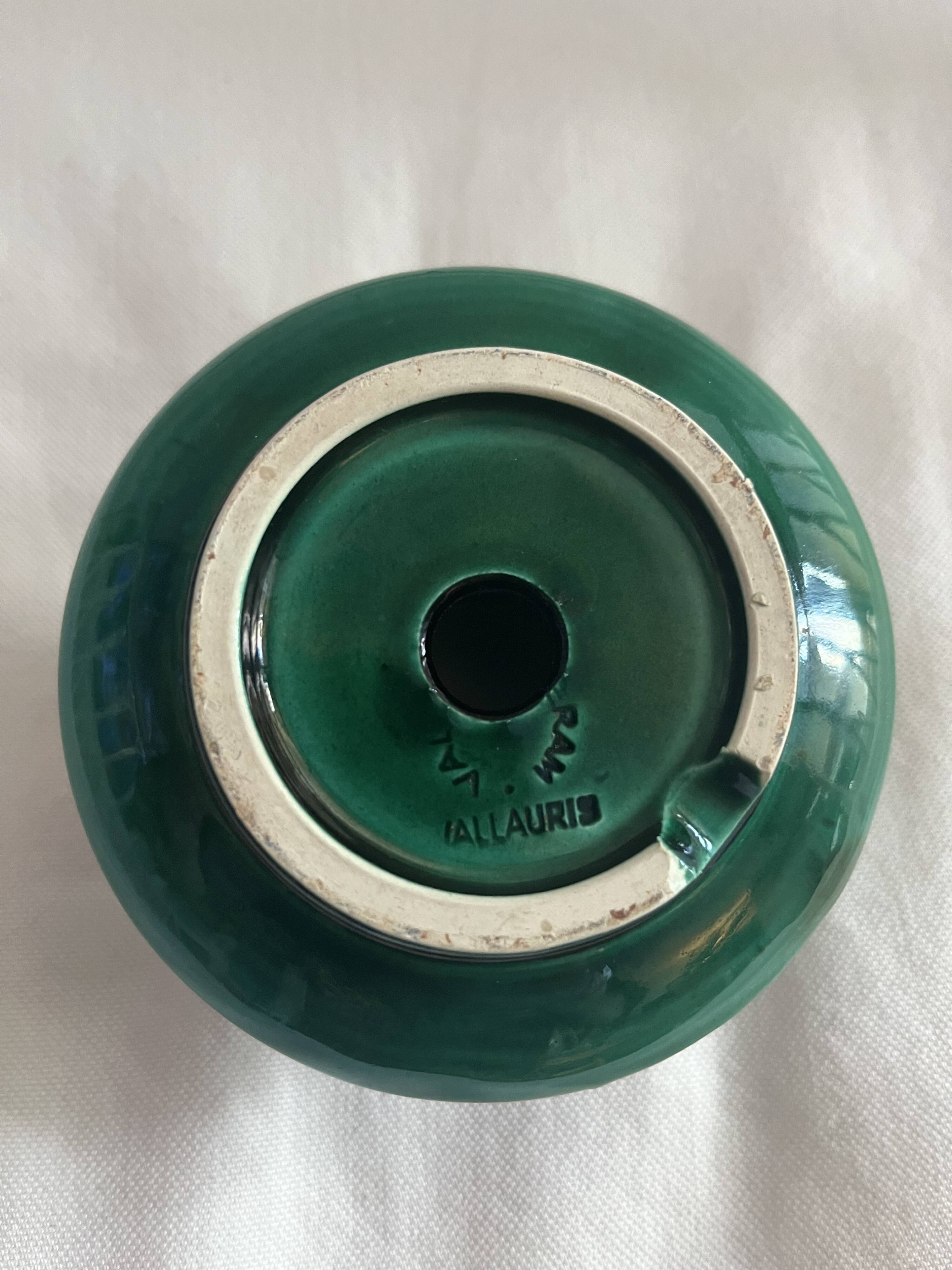 Vallauris green ceramic candlestick