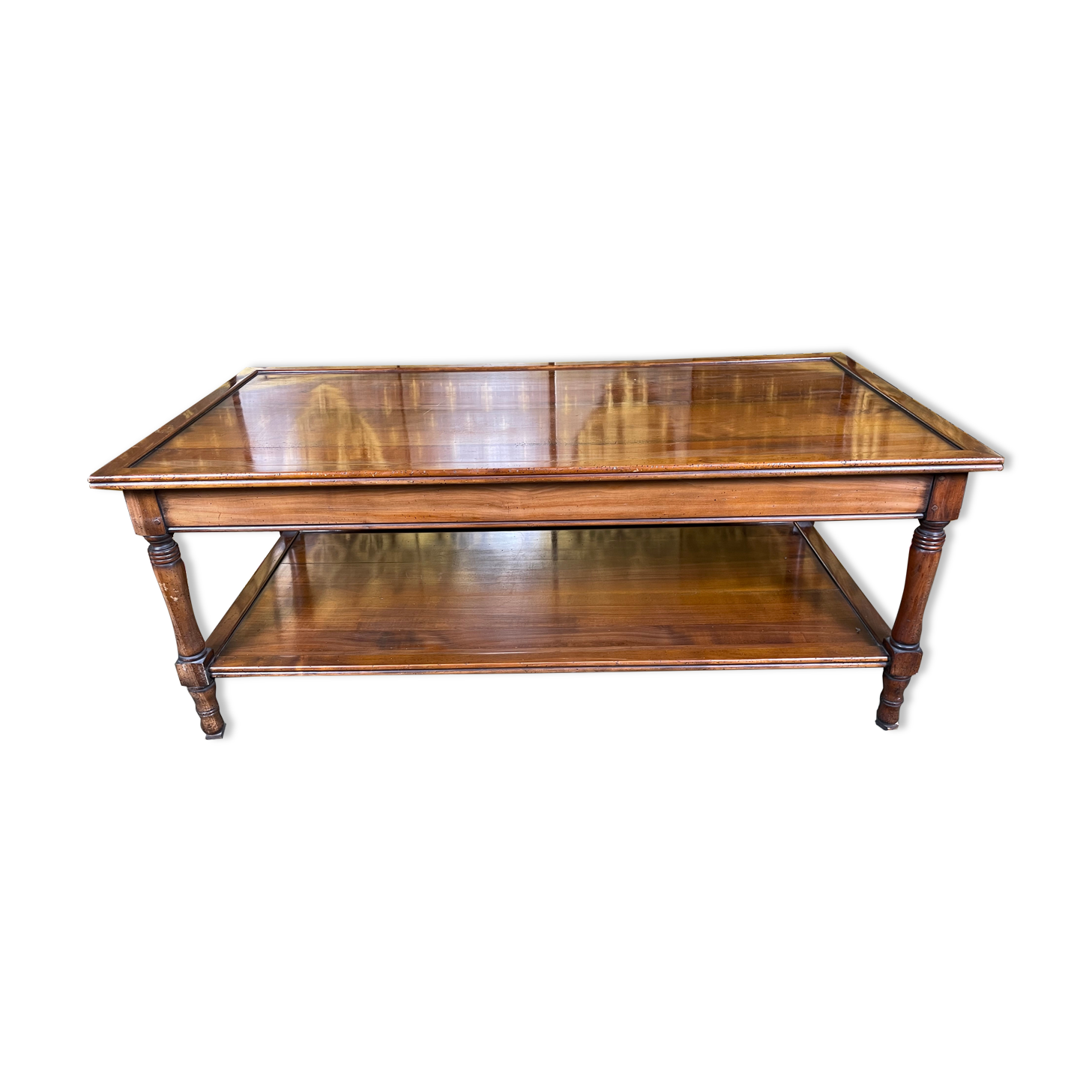 Coffee table with double trays and turned feet