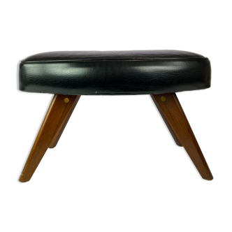 Tabouret avec faux cuir noir et pieds en teck de design danois, années 1960