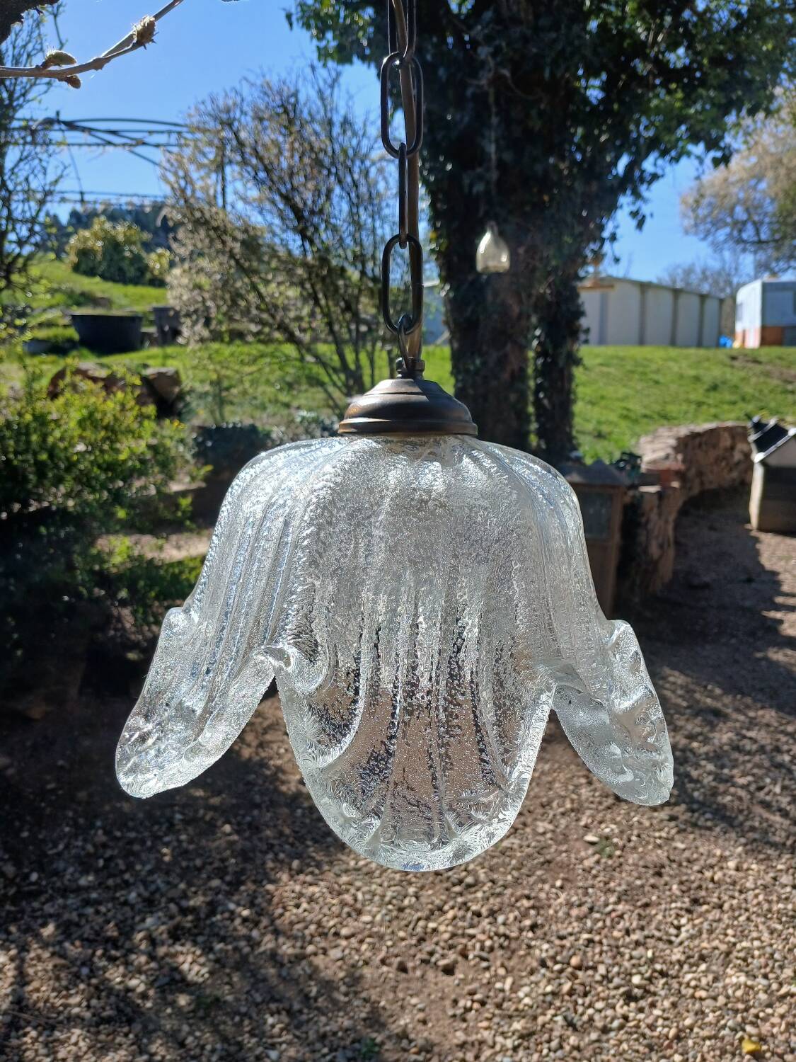 Vintage frosted blown glass pendant light