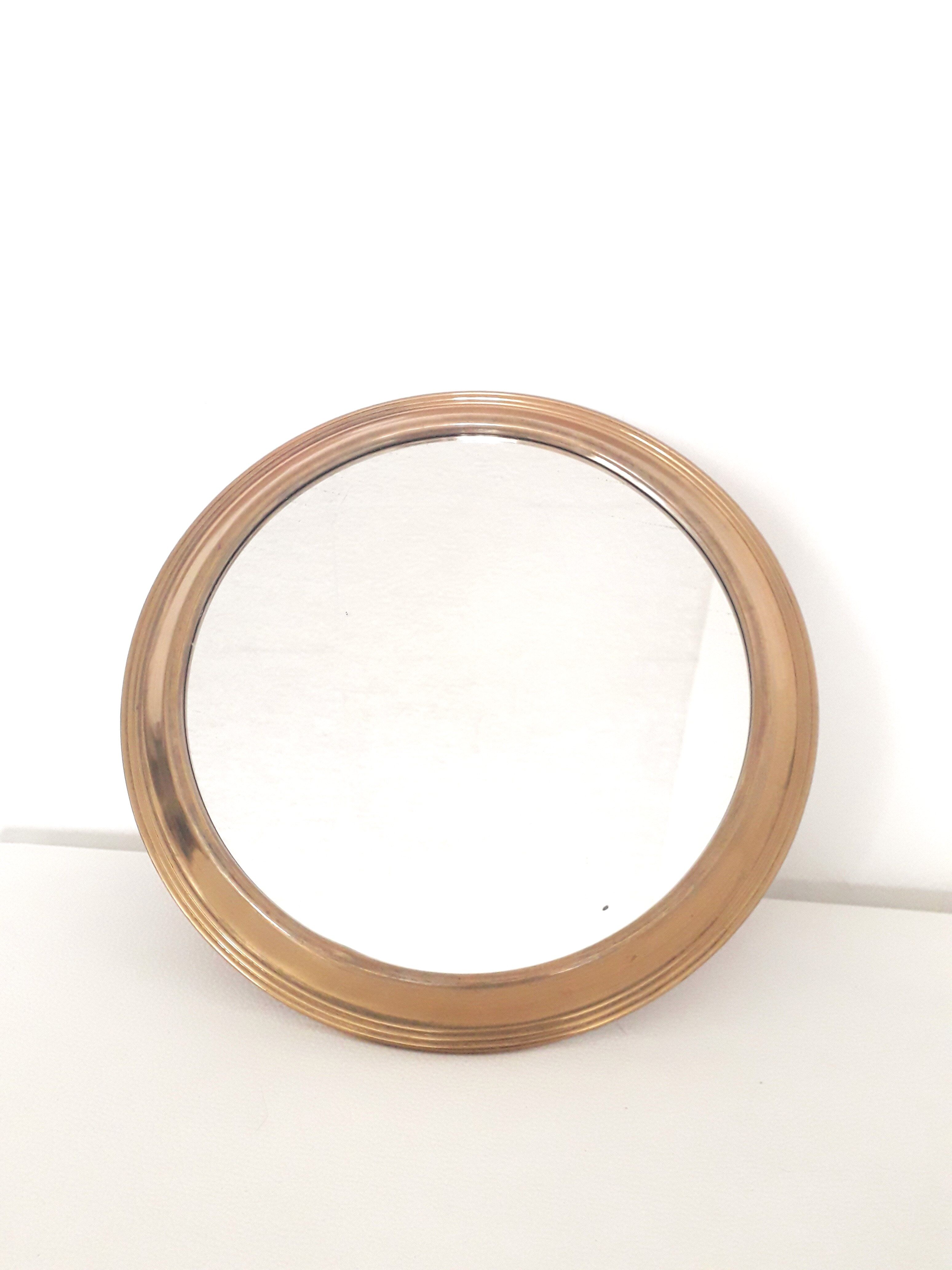 Old mirror and brass top, round, vintage 1960, 32 cm