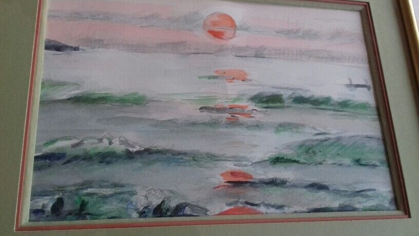 Ancient painting, watercolor "sunset"