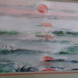 Tableau ancien , aquarelle " soleil couchant "