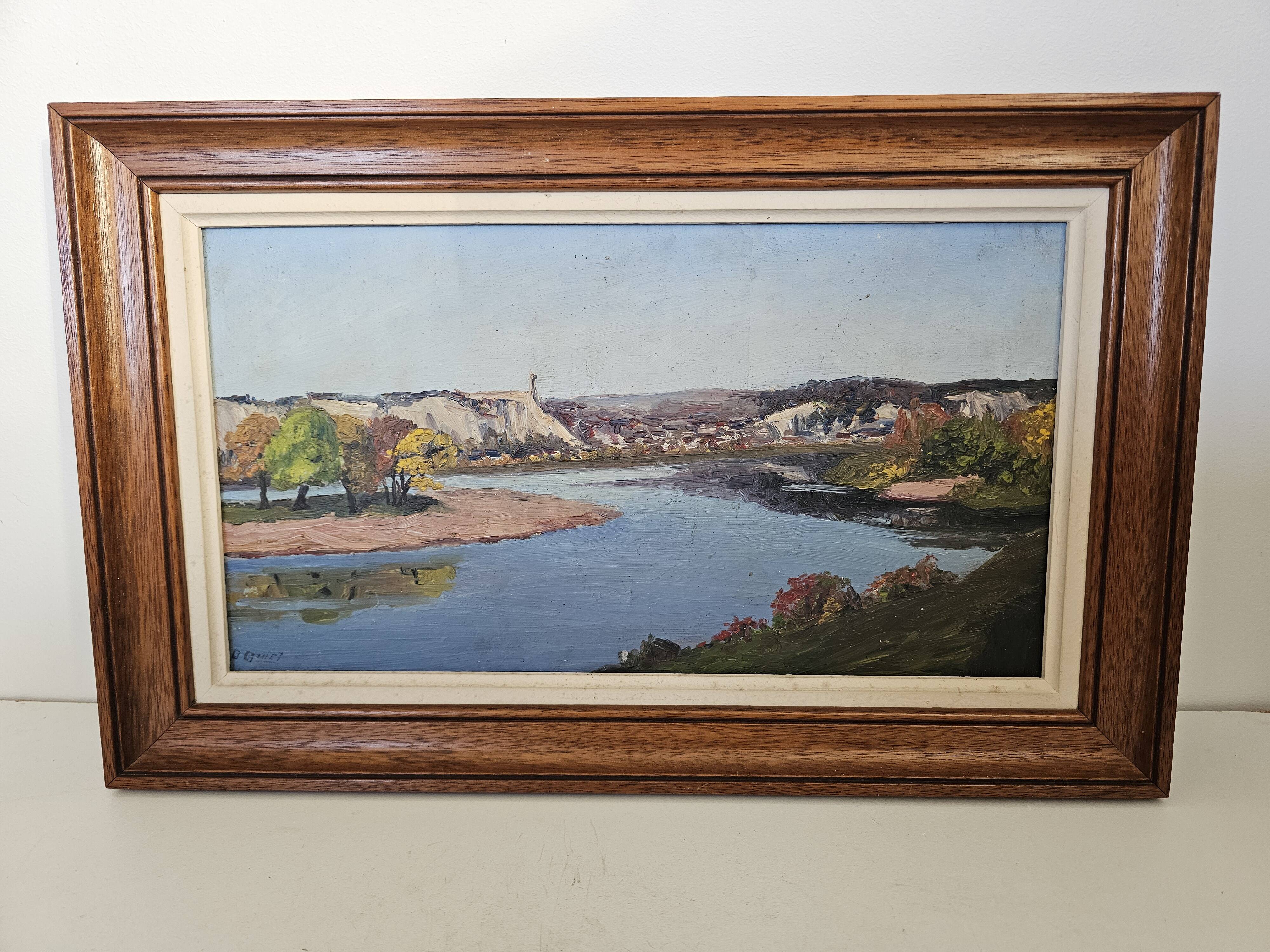 Oil painting on isorel Montlouis sur Loire - Rochecorbon Signed D Guiet