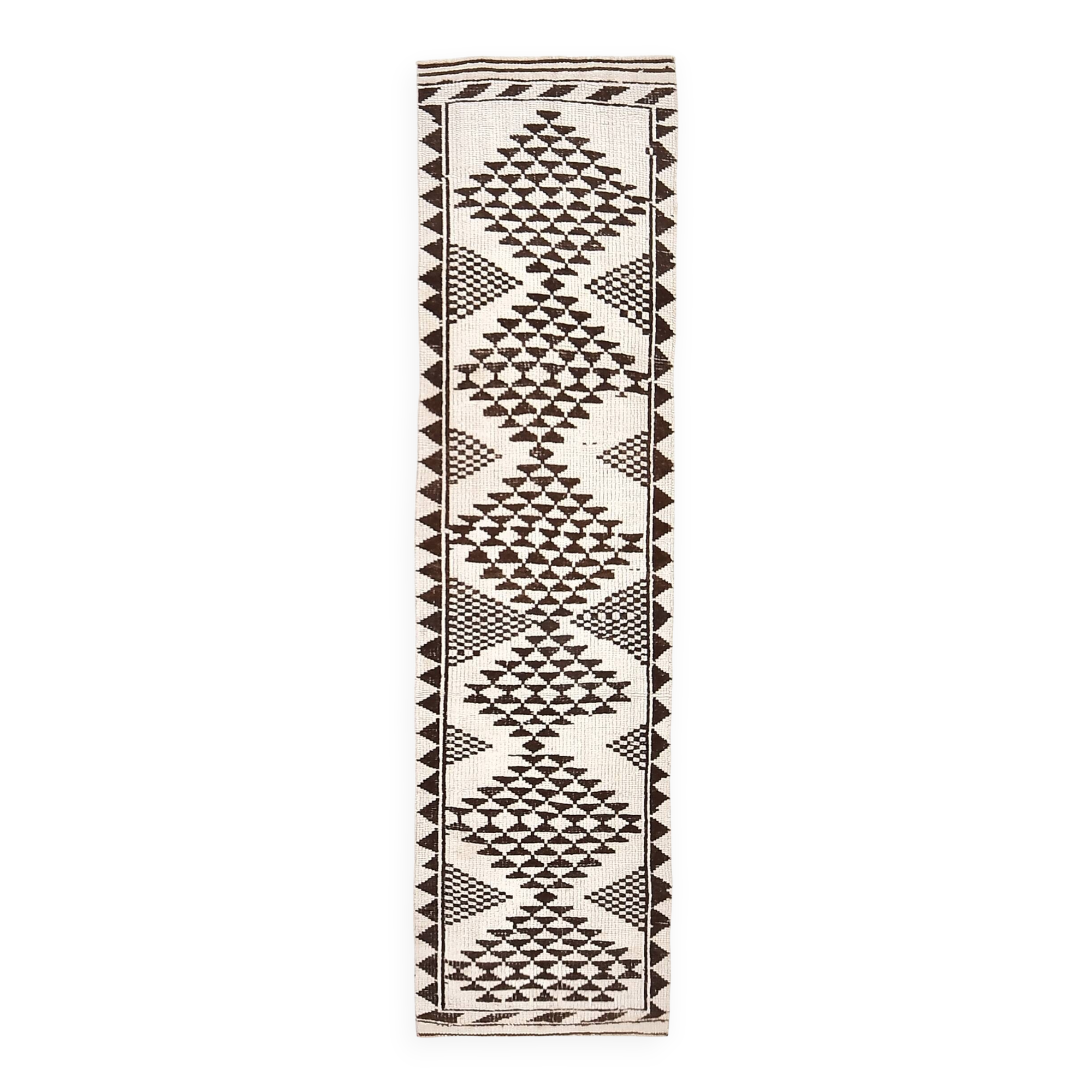 3x10 Brown Cream Kilim Runner Rug 82x320Cm