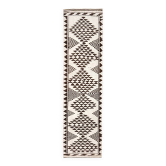 Tapis Kilim 3x10 Marron Crème 82x320Cm