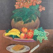 Small naive painting, still life from the 1950s