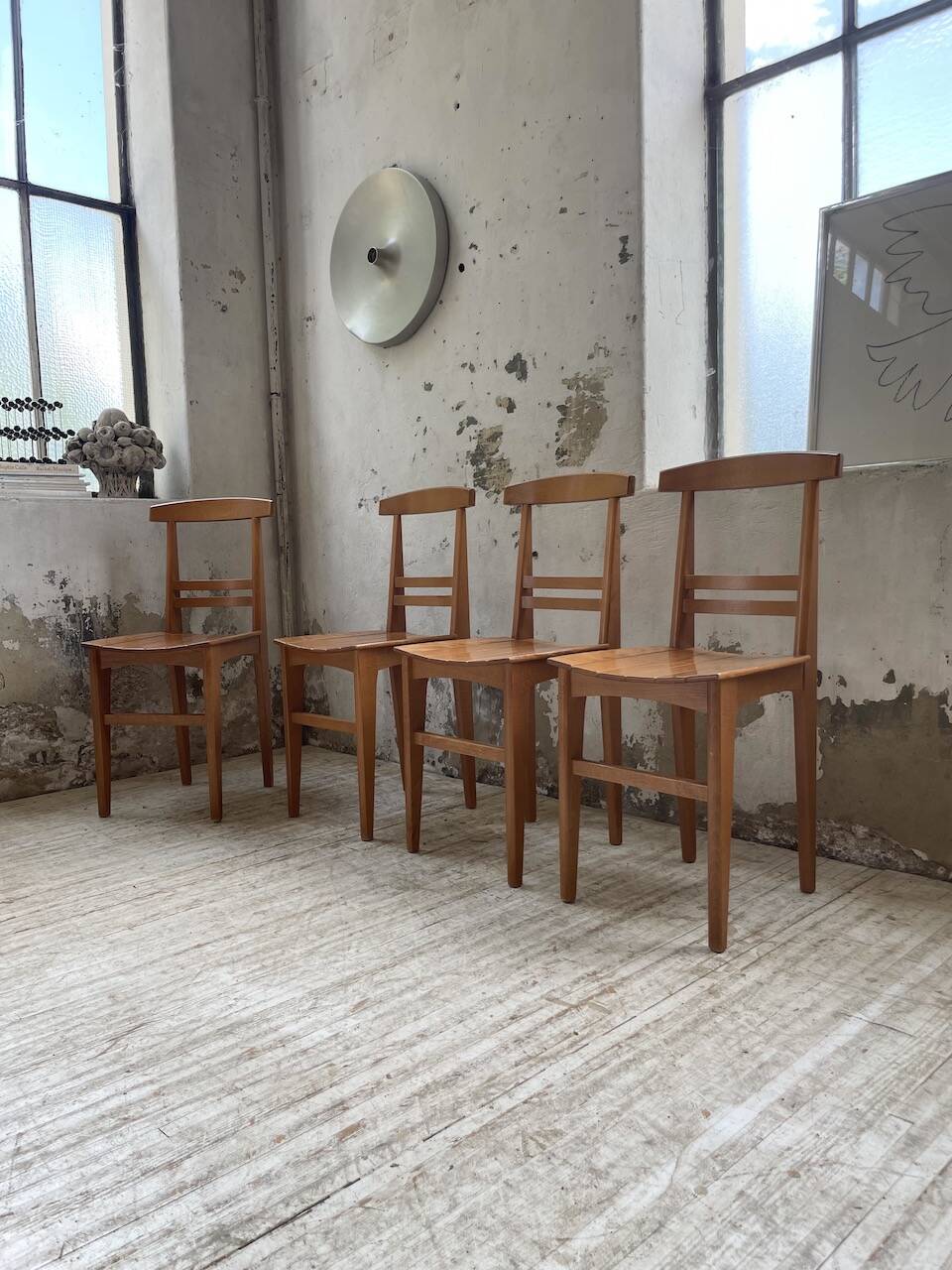 4 golden oak chairs