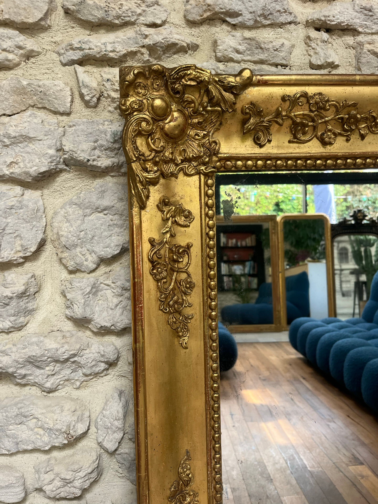 Miroir de cheminée époque Empire 128/102,5cm, trumeau, glace mercure