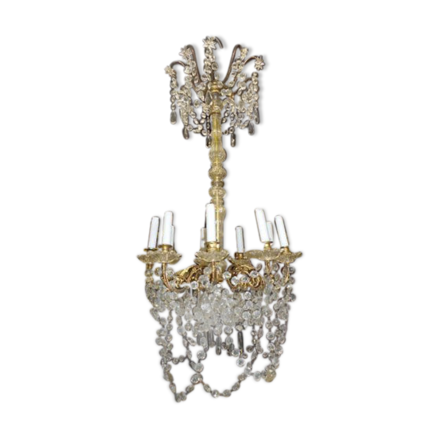 8-bulb string chandelier with crystal drops