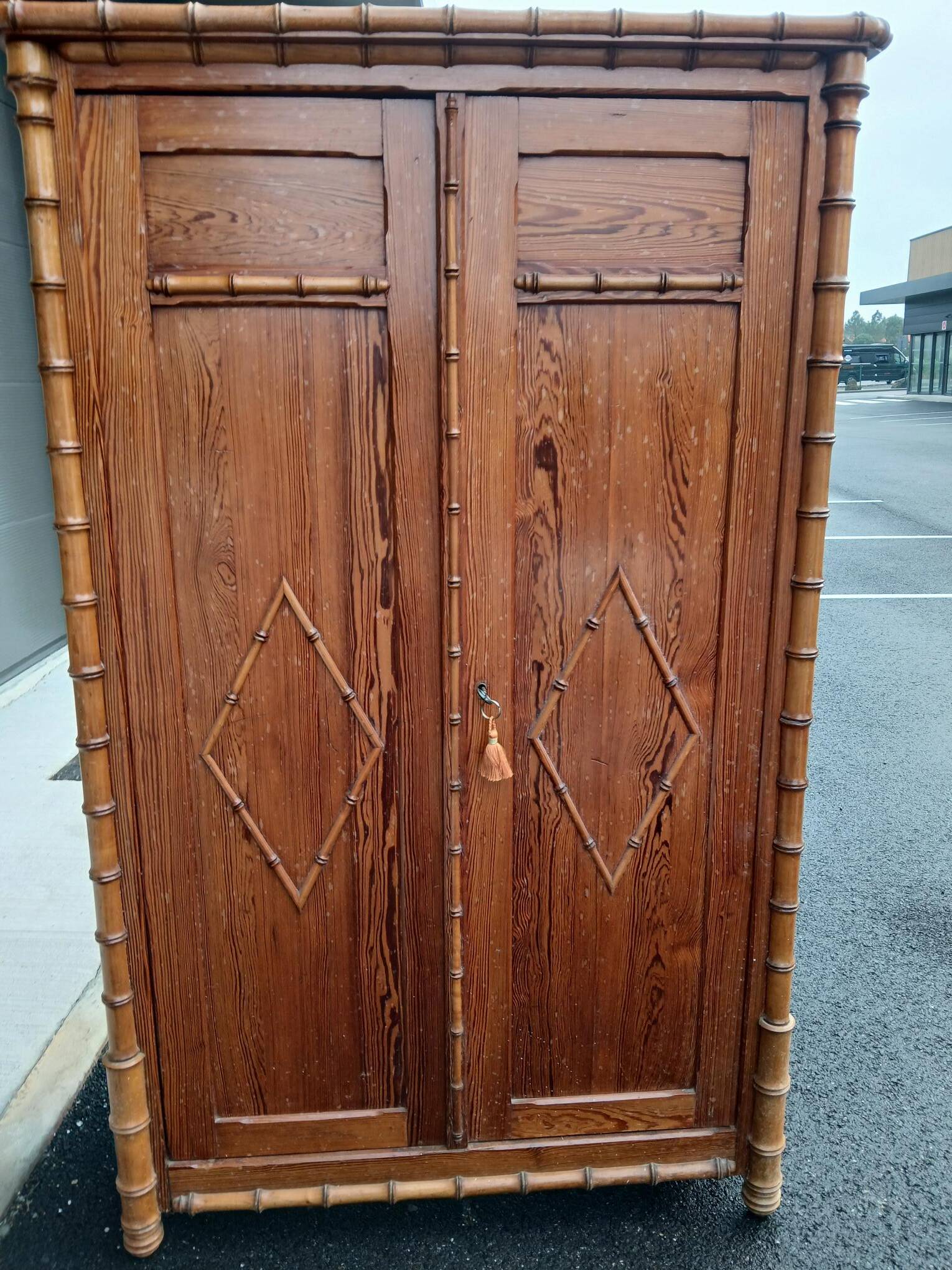 Pine effect wardrobe, bamboo from the early 20th century.