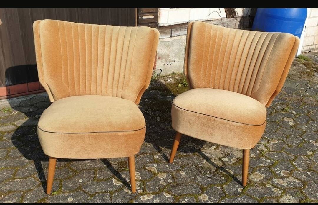 Cocktail armchairs shell back 60s 70s velvet