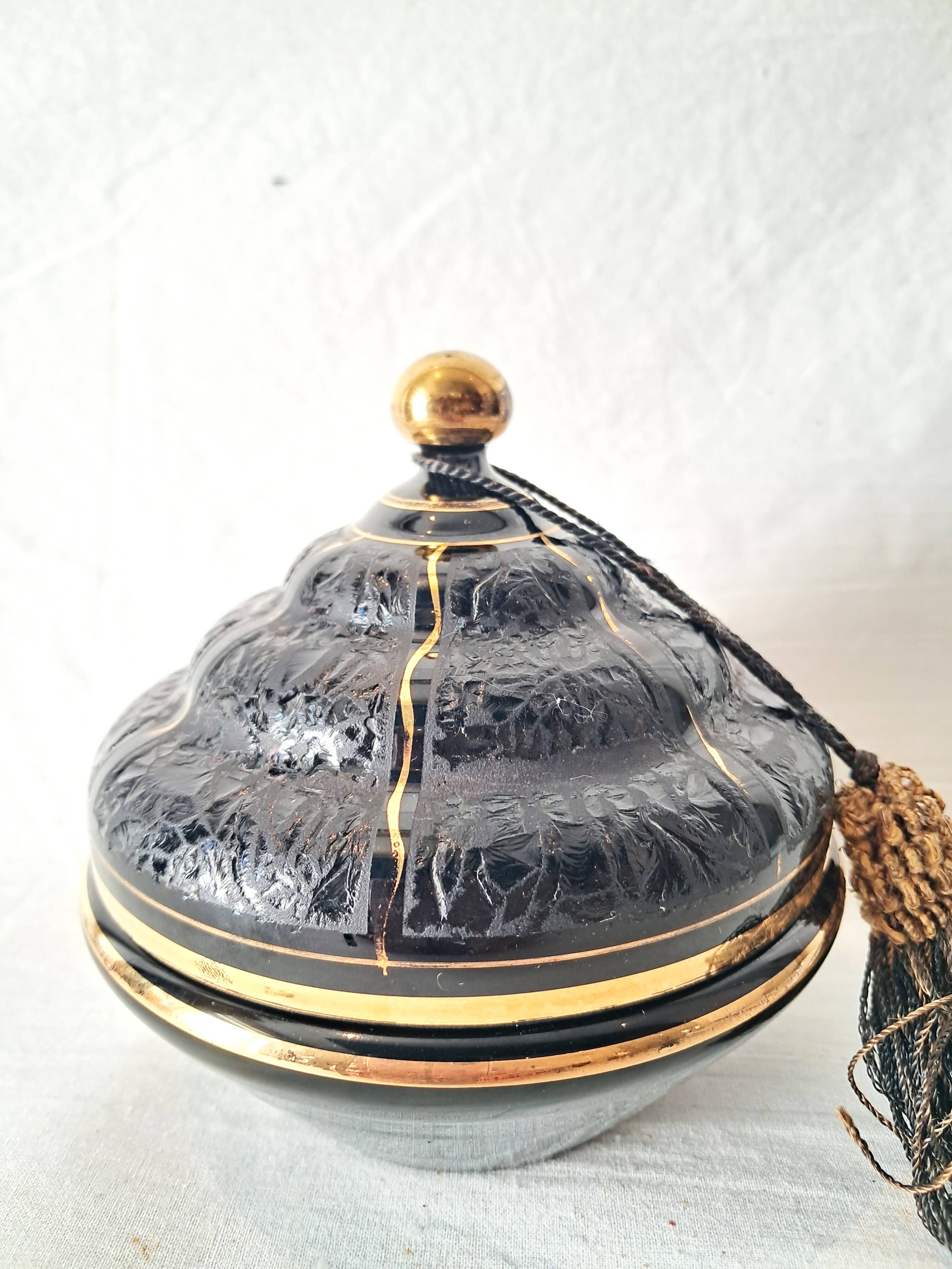 Art Deco Bonbonnière in Black Boom Hyalite Glass from the De Rupel Glassworks