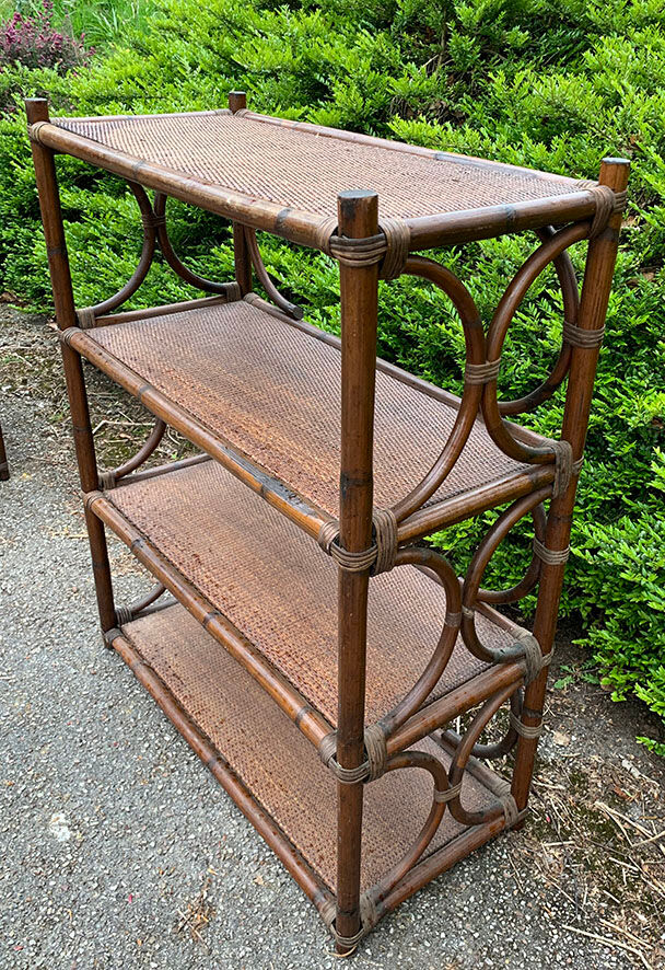 Old bookcase / bamboo shelf / dark rattan h 100 cm