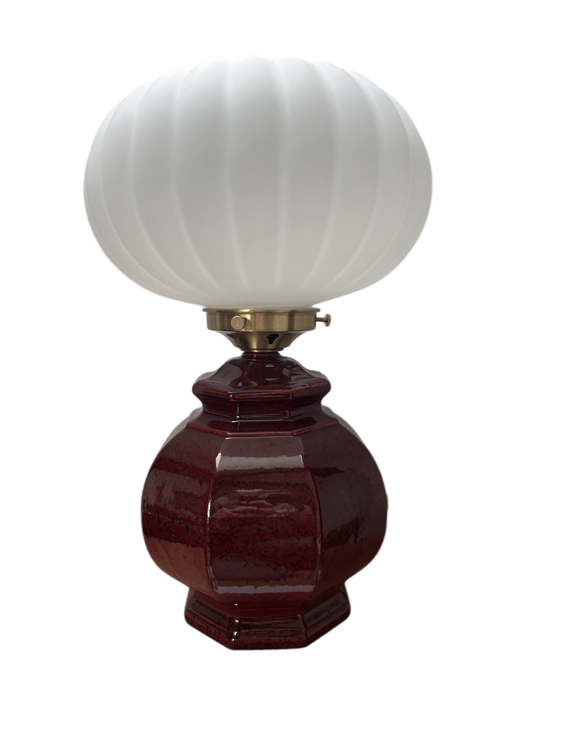 Vintage pleated opaline globe table lamp