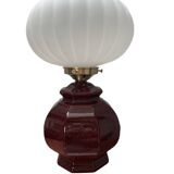 Vintage pleated opaline globe table lamp